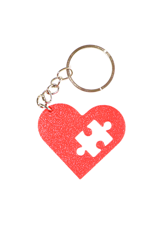 Heart missing puzzle keyring