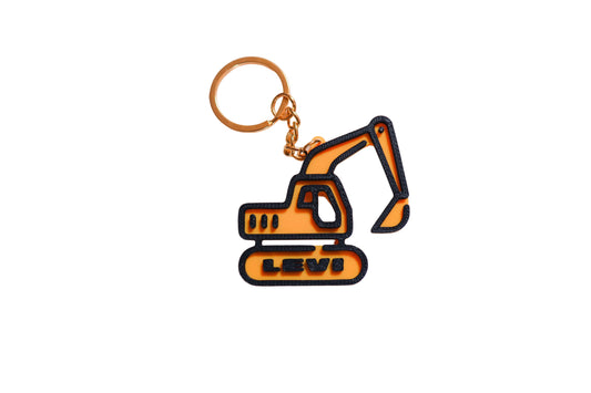 Excavator-shaped keychain with custom name 